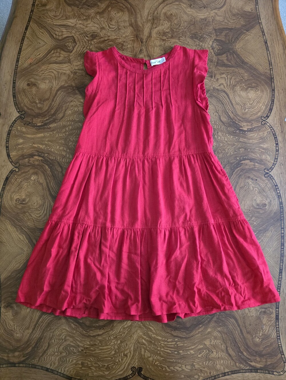 New In Women's Tiered Mini Dress Red Linen Blend Ruffle Detail Size Small